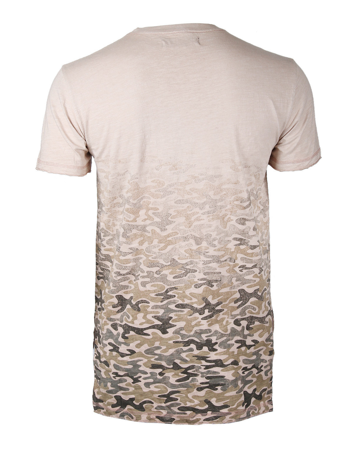 Men's Short Sleeve Camouflage Longline Side Slit Oil Wash T-shirts BROWN